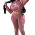 zipper solid color high waist long sleeve top and pant set NSJZC139601