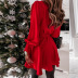 Long Sleeve lapel lace-up solid color Shirt Dress NSJZC139607