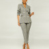 slim-fit long sleeve high waist lapel plaid suit and pant set NSJZC139610