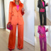 stitching long sleeve high waist solid color silk texture blazer and pant set NSJZC139613