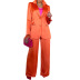 conjunto de blazer y pantalón con textura de seda de color sólido y cintura alta de manga larga con costuras NSJZC139613