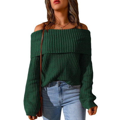 One-shoulder Loose Long Sleeve Off-the-shoulder Solid Color Sweater NSSYV139618