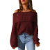 one-shoulder loose long sleeve off-the-shoulder solid color sweater NSSYV139618