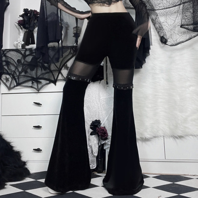 Gothic Stitching Slim High Waist Solid Color Flared Pants NSGYB139622