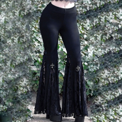 Slim Stitching High  Waist Flared Solid Color Pants NSGYB139625