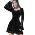 slim trumpet sleeve stitching square neck solid color lace dress NSGYB139626