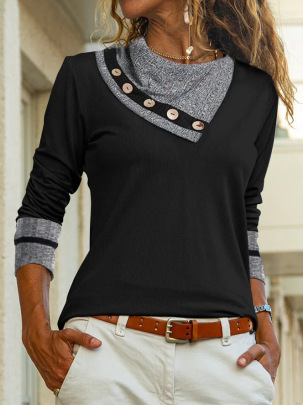 Lapel Long-sleeved Casual Color Matching Top NSNHYD139628