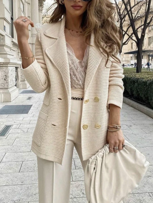 Casual Long Sleeve Lapel Pockets Solid Color Jacket NSNHYD139630
