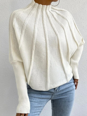 Loose Long Sleeve High Neck Solid Color Sweater NSNHYD139634