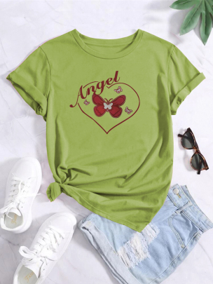 Round Neck Loose Short Sleeve Letter Butterfly Print T-Shirt NSSYD115541