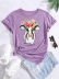 Loose Round Neck Short Sleeve Letter Flower Cow Print T-Shirt NSSYD115540