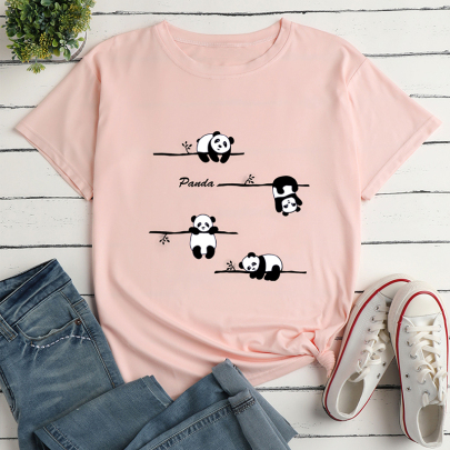 Panda Letter Print Loose T-Shirt NSYAY115427