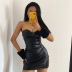 Stitching Bow Tube Top Solid Color Pu Leather Dress NSBJD115351
