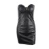 Stitching Bow Tube Top Solid Color Pu Leather Dress NSBJD115351