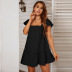 Short Sleeve Square Neck Lace-Up Solid Color Dress NSYSQ115357