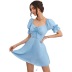 Puffy Sleeve Lace-Up Square Collar Retro Solid Color Dress NSYSQ115359