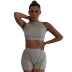 Sleeveless Round Neck Vest High Waist Solid Color Shorts Suit NSMX115367
