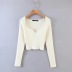 Retro Peach Heart Neck Pit Strip Solid Color Long-Sleeved Short Sweater NSZQW115372
