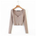 Retro Peach Heart Neck Pit Strip Solid Color Long-Sleeved Short Sweater NSZQW115372