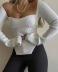 Retro Peach Heart Collar Long-Sleeved Solid Color Knitted Sweater NSZQW115373