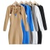 Blusa de manga larga delgada informal de color sólido y vestido sin espalda con cuello en V Conjunto de 2 piezas de color sólido NSZQW115394