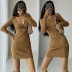 Two-Sided Wear Hollow Slim Long-Sleeved Short Solid Color Knitted Dress NSZQW115395