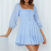 Long-Sleeved Plaid Ruffles Elastic Blue Dress NSZQW115399