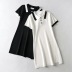 Slim Lapel Contrast Color Edge Short Slit Dress NSZQW115402