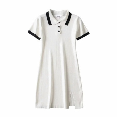 Slim Lapel Contrast Color Edge Short Slit Dress NSZQW115402