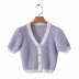 Slim Short Purple Short-Sleeved Knitted Sweater Cardigan NSZQW115406