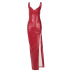 Suspender Low-Cut Split Solid Color Leather Dress NSHTL115449