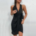 Halter Neck Backless Sleeveless Solid Color Dress NSDMB115464