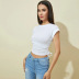 Lace-Up Short-Sleeved Round Neck Solid Color T-Shirt NSYSQ115487