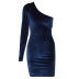 Single-Shoulder Beveled Long-Sleeved Solid Color Dress NSLGF115519