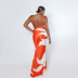 Oblique Sling Irregular Print Backless Dress NSLGF115520