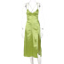 Solid Color Lace Hollowed Out Backless Slit Slip Dress NSLGF115521