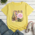 Camiseta suelta de manga corta con estampado floral de la Torre Eiffel NSYAY115566