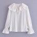 Long Sleeve Lapel Lace-Up Solid Color Chiffon Top NSAM115611