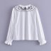 Embroidered Long Sleeve Ruffle Lapel Poplin Top NSAM115614
