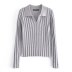 Long Sleeve Slim Lapel Striped Knitted Top NSAM115616