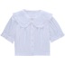 Doll Collar Short Sleeve Solid Color Cotton Linen Top NSAFS115636
