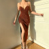 Solid Color With Chest Pad Slit Slip Dress NSAFS115665