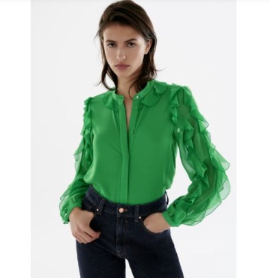 Long Sleeve Slim Layered Ruffle Solid Color Top NSAM115620