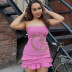 Sleeveless Slim Strawberry Printed Pleated Dress NSLGF115757