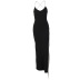 Solid Color Backless Rhinestone Sling Tassel Slit Dress NSLGF115758