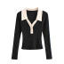 Long Sleeve Slim Polo Collar Stitching Contrast Color Top NSHS115806