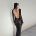 Long-Sleeved U-Shaped Backless Sequin Slim Prom See-Through Dress NSFD115817