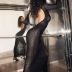 Long-Sleeved U-Shaped Backless Sequin Slim Prom See-Through Dress NSFD115817