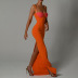 Sling Low-Cut High-Slit Backless Tight Contrast Color Dress NSFD115818