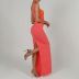 Sling Low-Cut High-Slit Backless Tight Contrast Color Dress NSFD115818